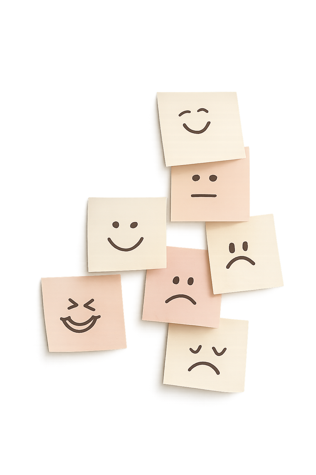 Colorful sticky notes with emotion faces representing human-centered research